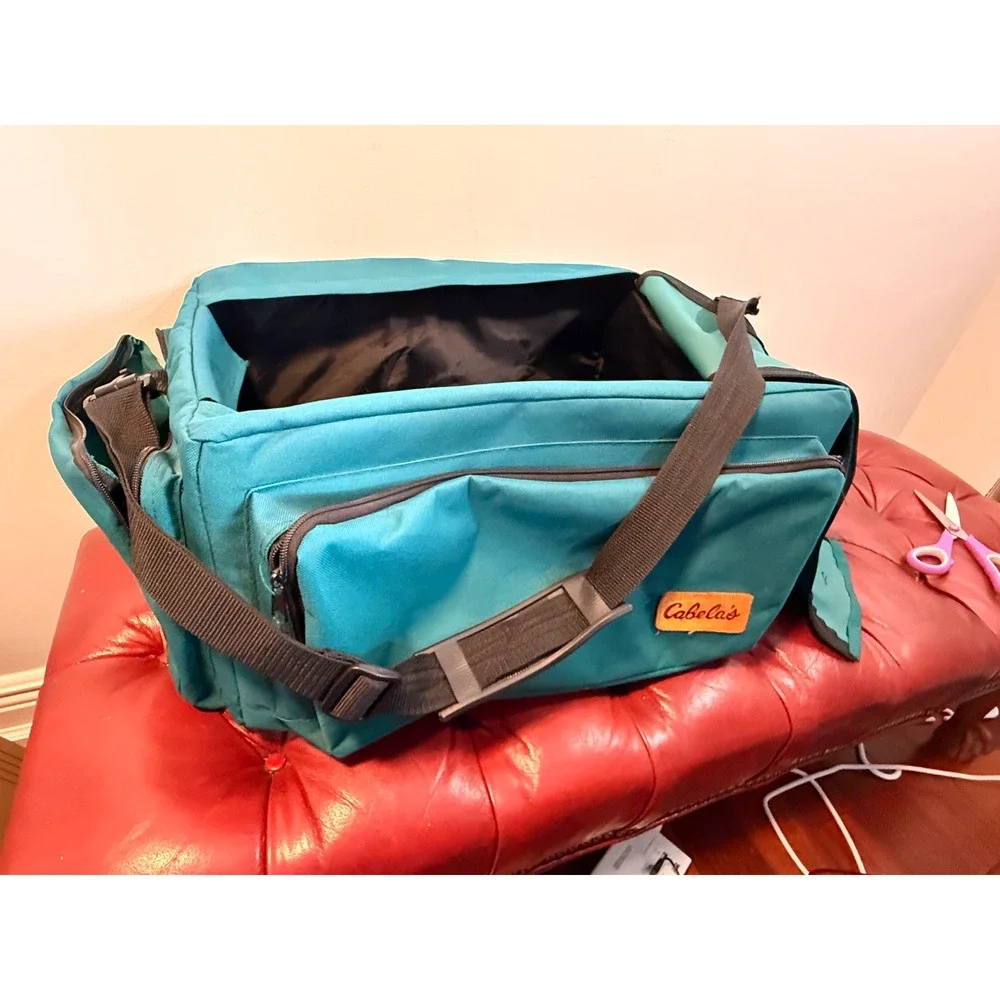 Cabelas Teal Canvas Gear Bag Large Utility Duffel Shoulder Strap Hunting Fishing